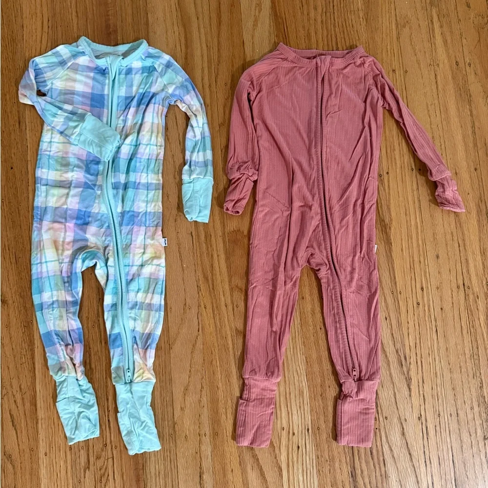 Little Sleepies Zippy Bundle: Pastel Plaid and Clay Ribbed, 6-12 mo - Picture 1 of 13